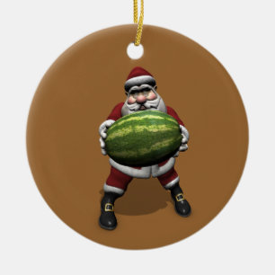 Santa Claus mit riesiger Wassermelone Keramik Ornament