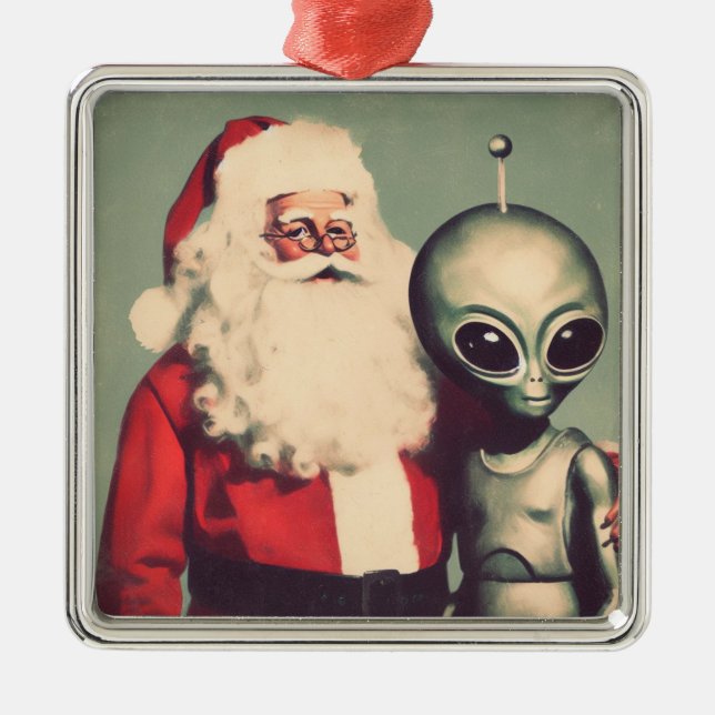 Santa Claus mit Space Alien Sci Fi Weihnachten Ornament Aus Metall (Vorne)