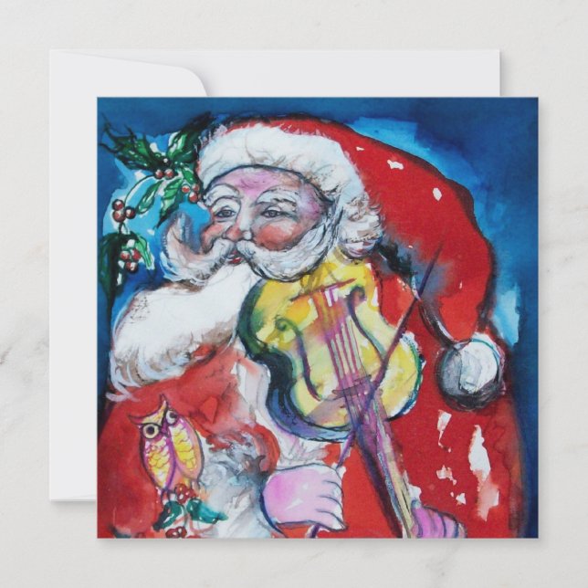 SANTA CLAUS MIT VIOLIN - CHRISTMAS PARTY Silber Einladung (Vorderseite)
