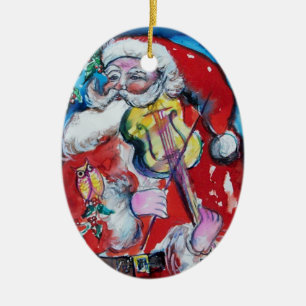 SANTA CLAUS MIT VIOLIN, MUSIK CHRISTMAS Red Ruby Keramikornament