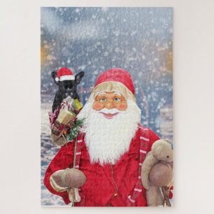 Santa Claus mit Weihnachtsgeschenken Französische  Puzzle