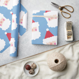 Santa Claus Modern Minimalistisch Blue Geschenkpapier