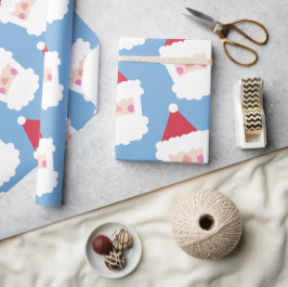 Santa Claus Modern Minimalistisch Blue Geschenkpapier