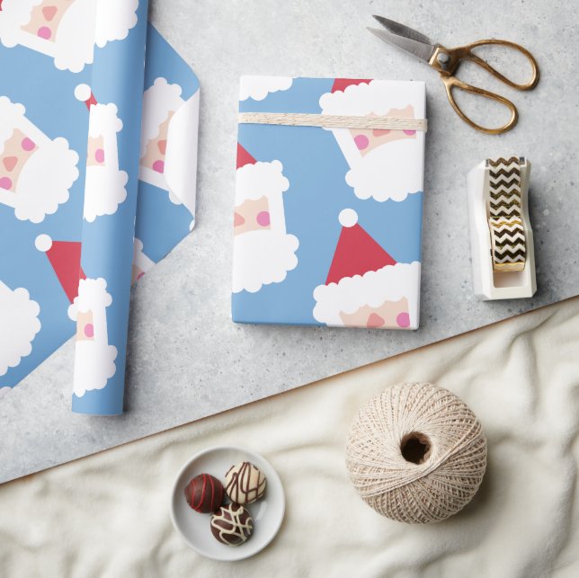 Santa Claus Modern Minimalistisch Blue Geschenkpapier (Kunsthandwerk)