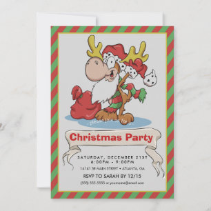 Santa Claus Moose Cartoon Illustration Einladung
