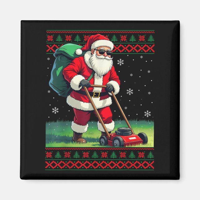 Santa Claus Mowing Lawn Ugly Christmas Holiday Boy Magnet (Vorne)
