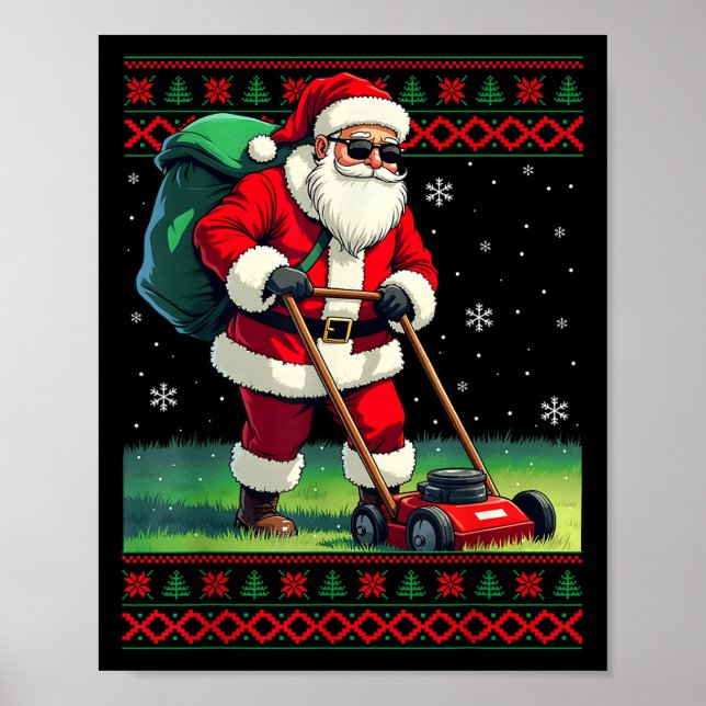 Santa Claus Mowing Lawn Ugly Christmas Holiday Boy Poster (Vorne)