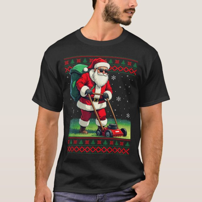 Santa Claus Mowing Lawn Ugly Christmas Holiday Boy T-Shirt (Vorderseite)