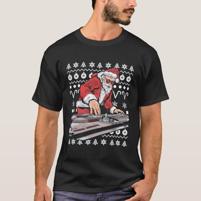 Santa Claus Music Dj Ugly Tacky Xmas Geschenk für  T-Shirt (Vorderseite)