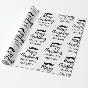 Santa Claus Mustache Personalisiert White Christma Geschenkpapier