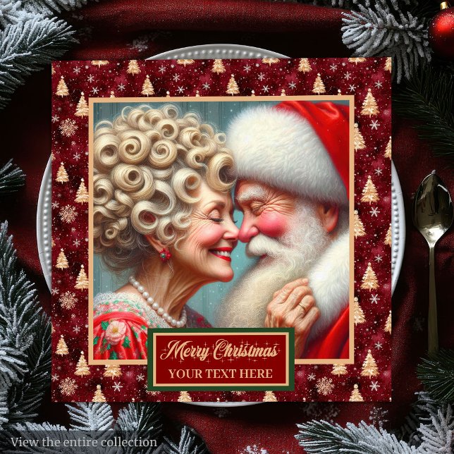 Santa Claus Napkins Red Gold Green Weihnachtsthema Serviette (Santa Claus Napkins Red Gold Green Christmas Theme)