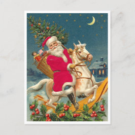 Santa Claus on a wooden horse Postkarte