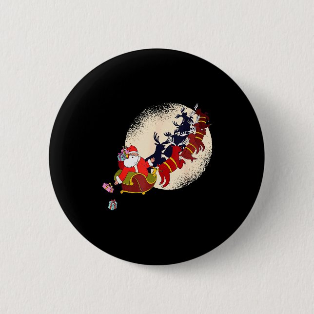 Santa Claus On Christmas Sleigh Pulled By Reindeer Button (Vorderseite)