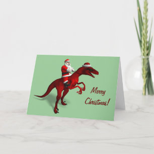 Santa Claus On Dino Feiertagskarte