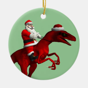 Santa Claus on Dinosaur Keramik Ornament