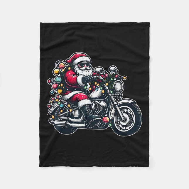 Santa Claus On Motorcycle Funny Biker Christmas Xm Fleecedecke (Vorderseite)