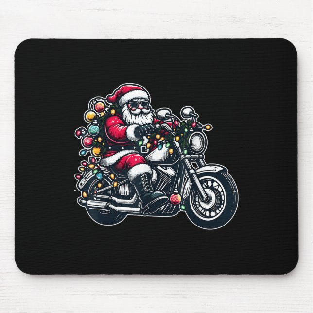 Santa Claus On Motorcycle Funny Biker Christmas Xm Mousepad (Vorne)