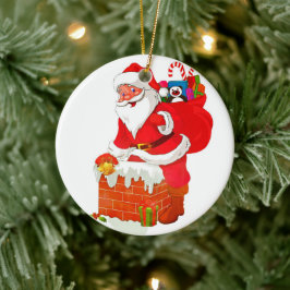 Santa Claus on the roof cartoon Keramik Ornament