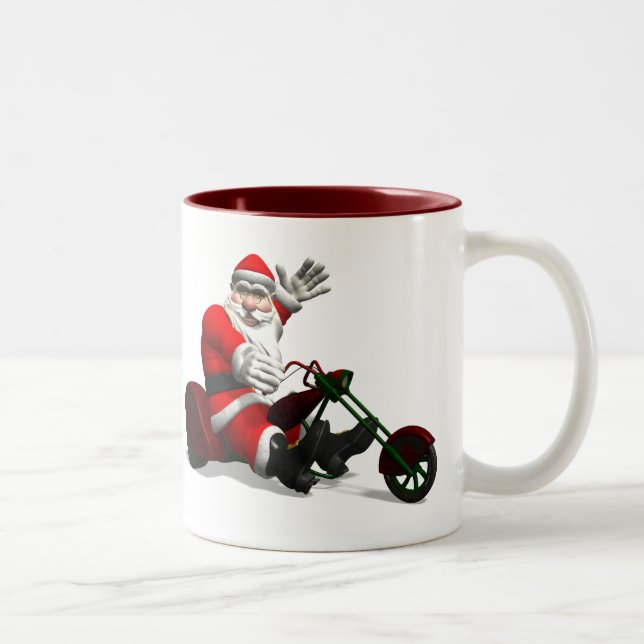 Santa Claus on Trike Zweifarbige Tasse (Rechts)