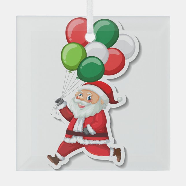 Santa Claus Ornament Aus Glas (Illustration of a cartoon Santa Claus running with a bunch of balloons.)