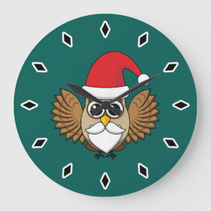 Santa Claus Owl Große Wanduhr