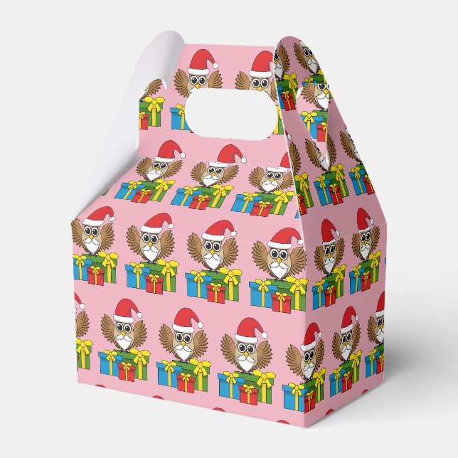 Santa Claus Owl mit Geschenken Geschenkschachtel (Vorderseite)