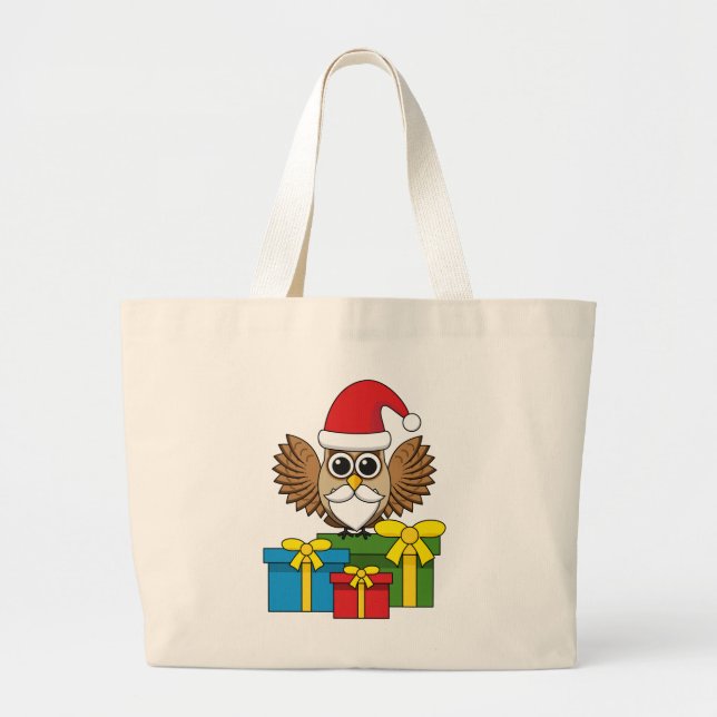 Santa Claus Owl mit Geschenken Jumbo Stoffbeutel (Vorne)