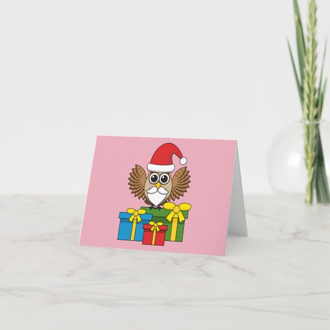 Santa Claus Owl mit Geschenken Karte (Vorderseite)