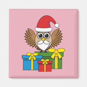 Santa Claus Owl mit Geschenken Magnet