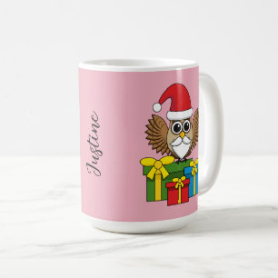 Santa Claus Owl mit Geschenken   Name hinzufügen Kaffeetasse