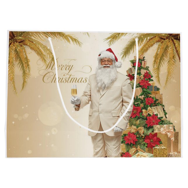 Santa Claus Palm Tree Glam Christmas Gift Bag Set Große Geschenktüte (Rückseite)