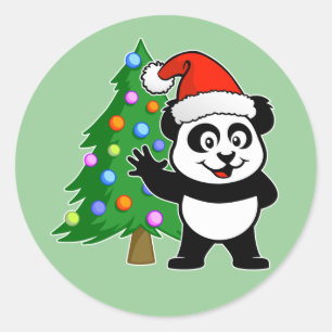 Santa Claus Panda Runder Aufkleber