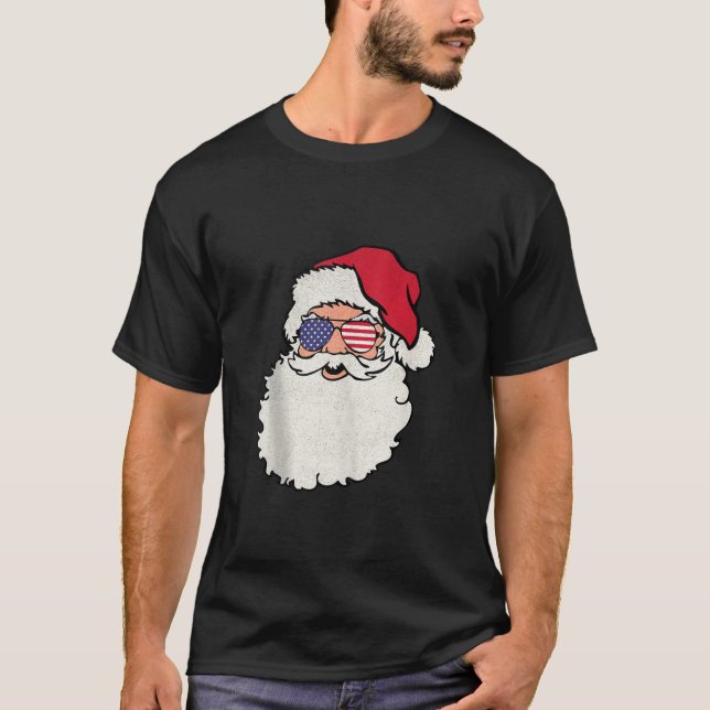 Santa Claus Patriotic USA Sonnenbrille Weihnachten T-Shirt (Vorderseite)