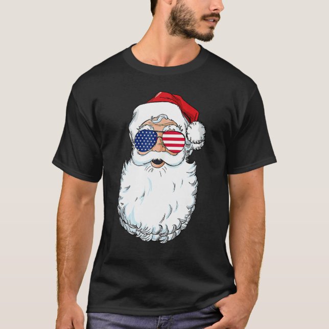Santa Claus Patriotic USA Sunglasses Christmas in  T-Shirt (Vorderseite)