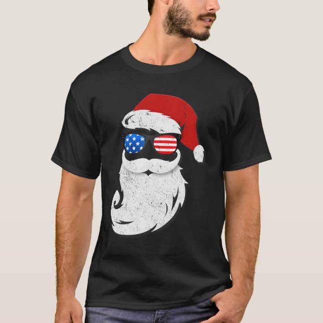 Santa Claus Patriotic Usa Sunglasses In July Santa T-Shirt (Vorderseite)