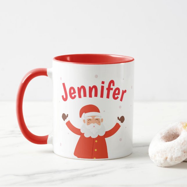 Santa Claus Personalisieren Sie Weihnachtskaffee-T Tasse (Mit Donut)