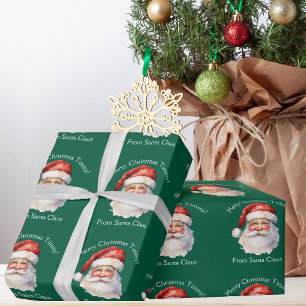 Santa Claus Personalisiert Green Kids Weihnachten Geschenkpapier