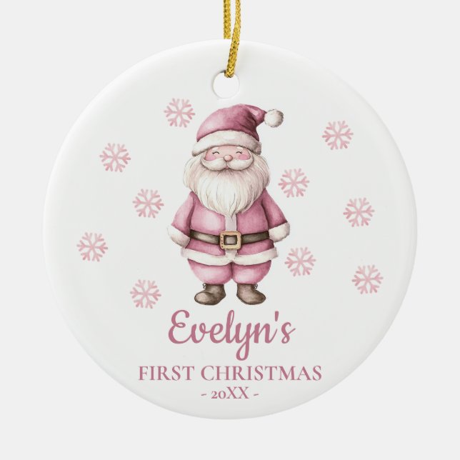 Santa Claus Personalized Girl's First Christmas Keramik Ornament (Vorne)