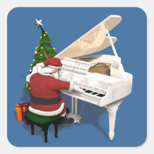 Santa Claus Pianist Quadratischer Aufkleber