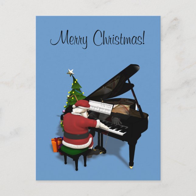 Santa Claus Piano Feiertagspostkarte (Vorderseite)