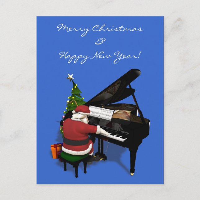 Santa Claus Piano Feiertagspostkarte (Vorderseite)