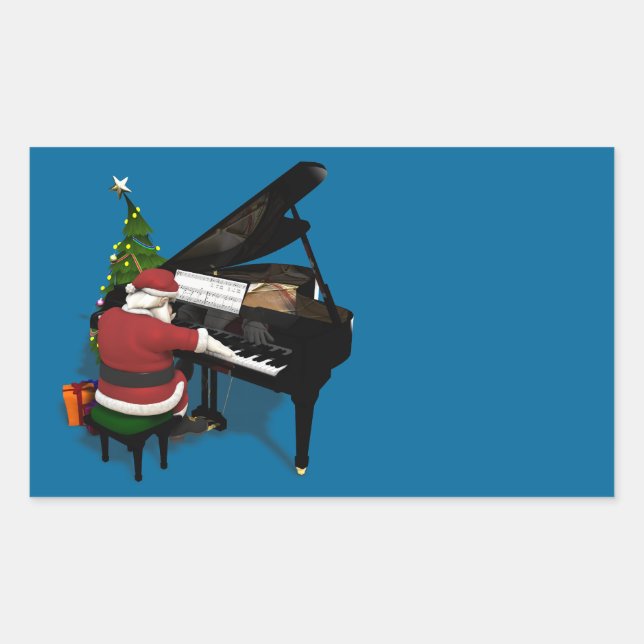 Santa Claus Piano Rechteckiger Aufkleber (Vorderseite)
