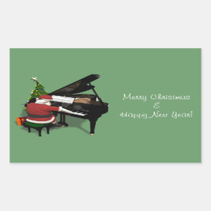Santa Claus Piano Rechteckiger Aufkleber