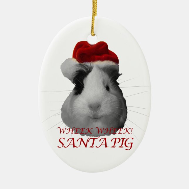 Santa Claus Pig Guinea Pig Christmas Holidays Keramikornament (Vorne)