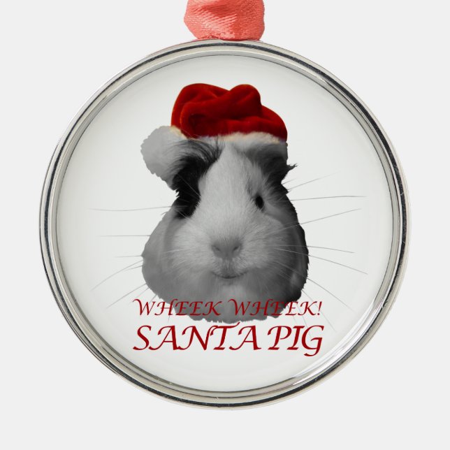Santa Claus Pig Guinea Pig Christmas Holidays Ornament Aus Metall (Vorne)
