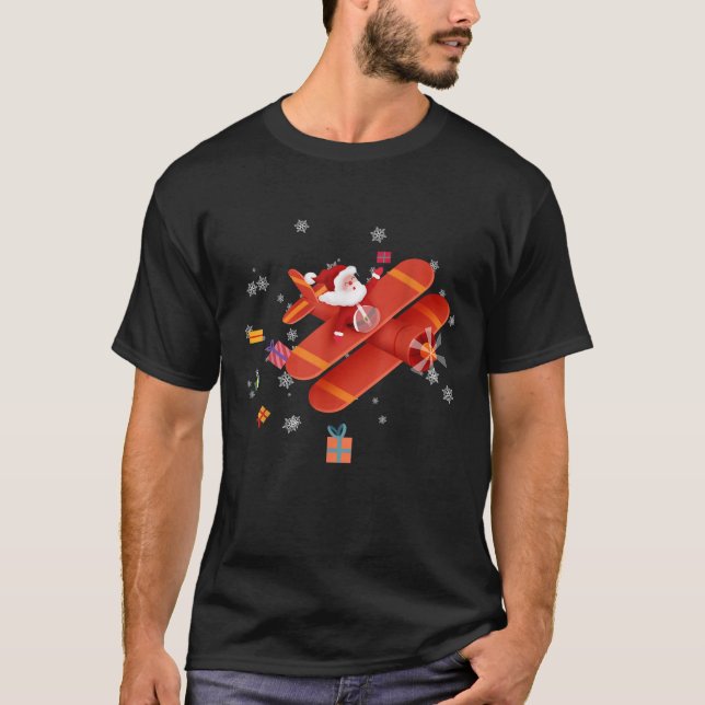 Santa Claus Pilot Flying Airplane Frohe Weihnachte T-Shirt (Vorderseite)