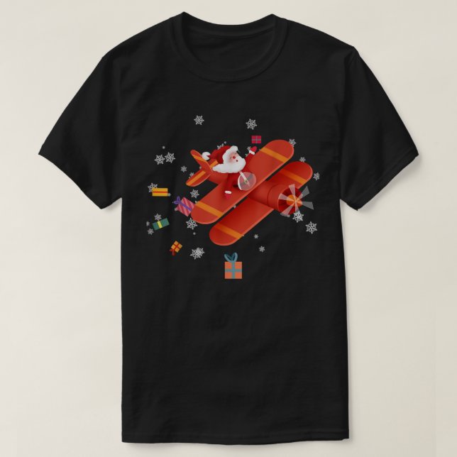 Santa Claus Pilot Flying Airplane Frohe Weihnachte T-Shirt (Design vorne)