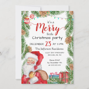Santa Claus Pine Branch Frohe Weihnachts-Party Einladung