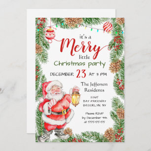 Santa Claus Pine Branch Frohe Weihnachts-Party Einladung
