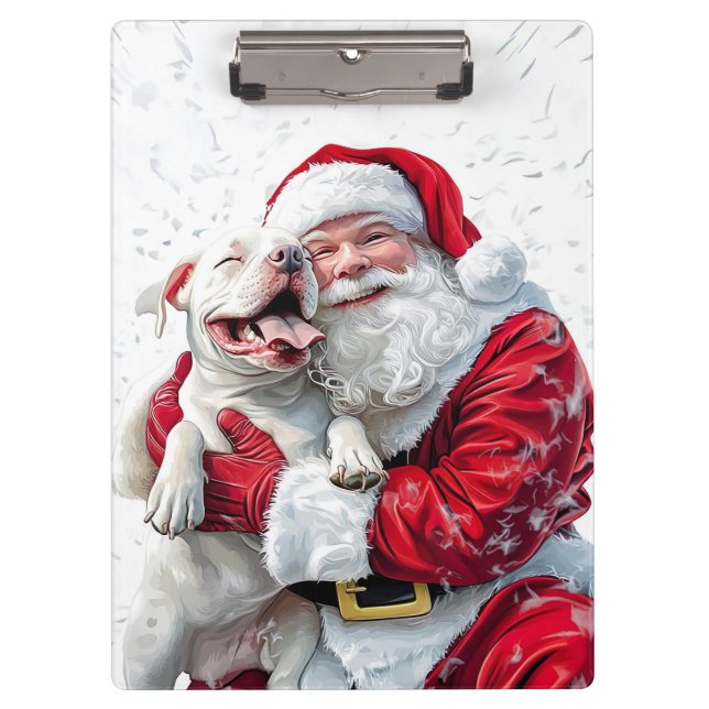 Santa Claus & Pitbull Puppy Dog Klemmbrett (Vorderseite)